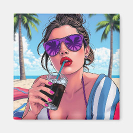 Lila Bikini, Sonnenbrille und Bandana Magnet