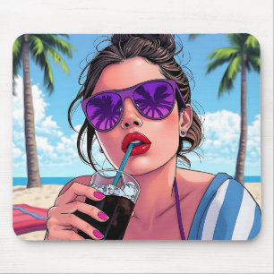 Lila Bikini, Sonnenbrille und Bandana Mousepad