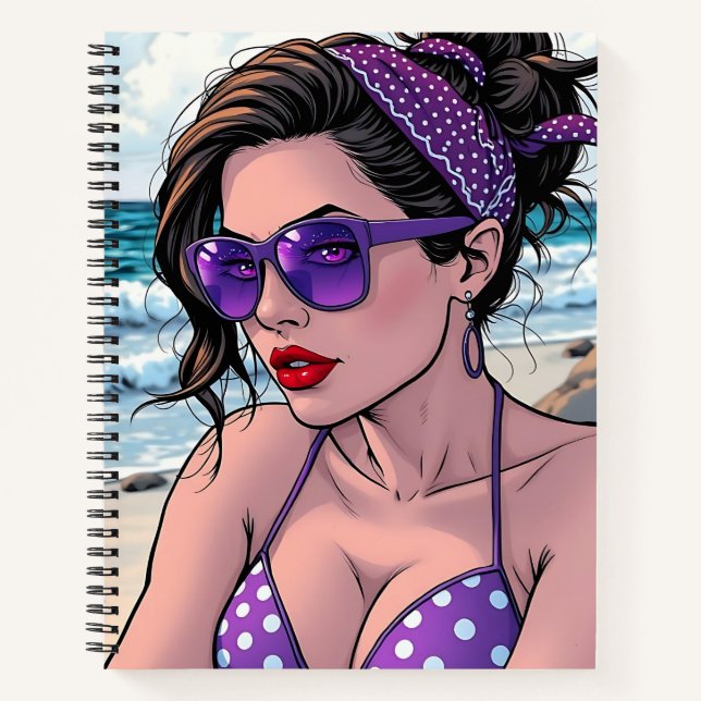 Lila Bikini, Sonnenbrille und Bandana Notizbuch (Vorderseite)
