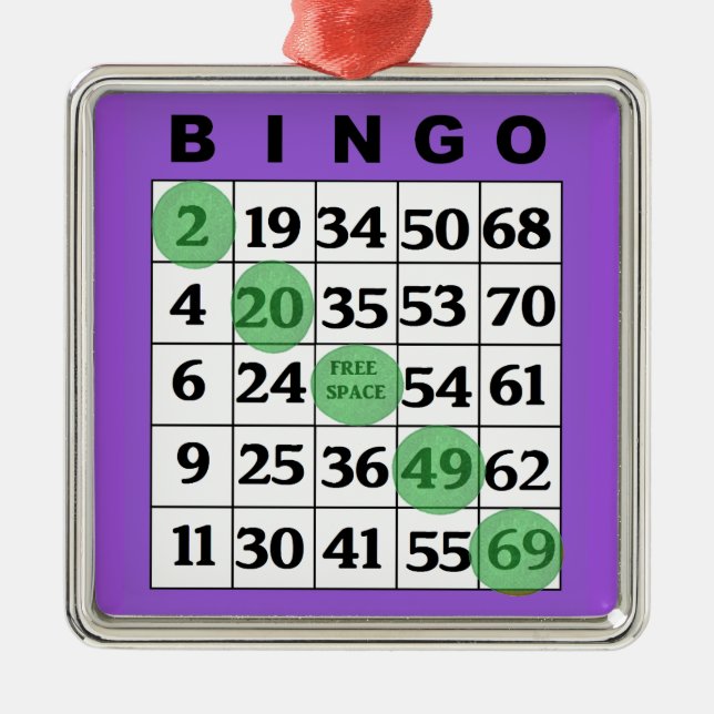 Lila BINGO-Karte | BINGO Lover's Geschenk Weihnach Ornament Aus Metall (Vorne)