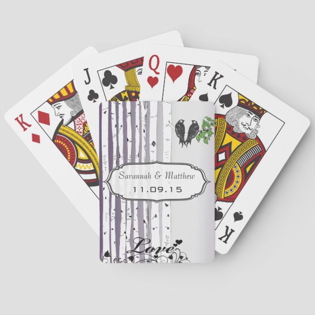 Lila Birch Love Birds Hochzeitsgeschenkkarte Spielkarten (Rückseite)