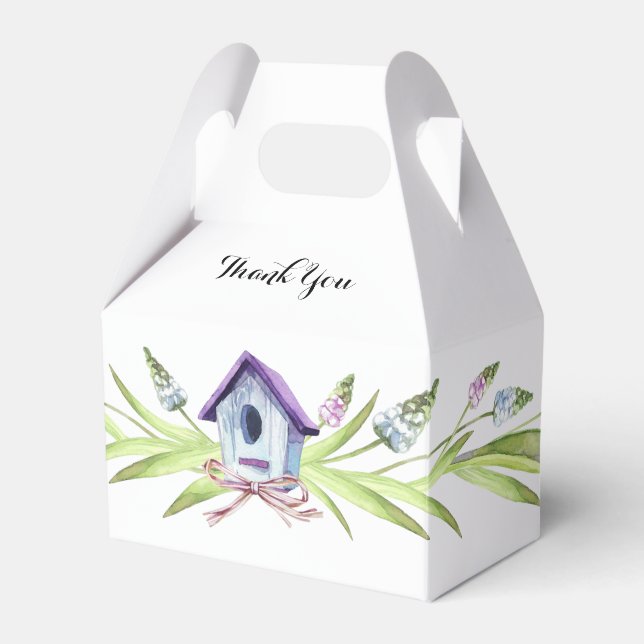 Lila Birdhouse Lavender Stems Babydusche Geschenkschachtel (Vorderseite)