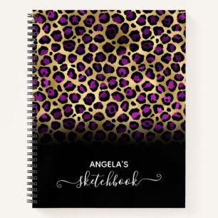 Lila Black and Gold Glam Leopard Ombre Sketch Notizbuch