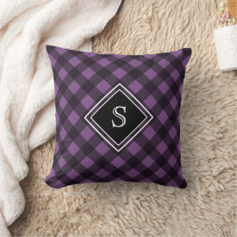 Lila Black Buffalo Karo Gerahmt Monogram Kissen