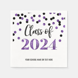 Lila Black Confetti Class of 2024 Napkins Serviette