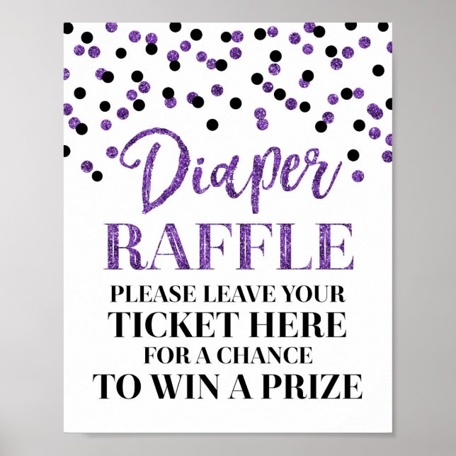 Lila Black Confetti Diaper Raffle Baby Dusche Poster (Vorne)
