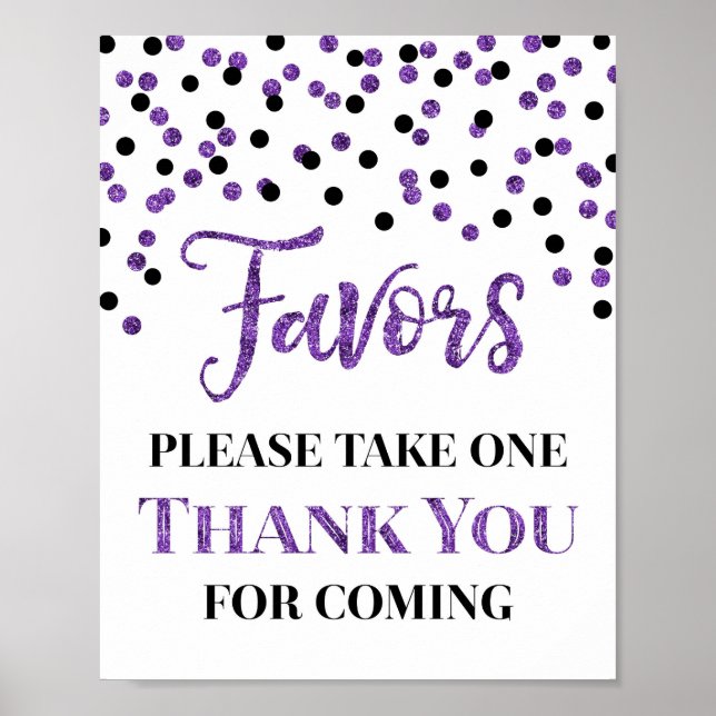 Lila Black Confetti favorisiert Babyduschzeichen Poster (Vorne)