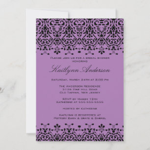 Lila-Black Damask Bridal Dusche Einladung