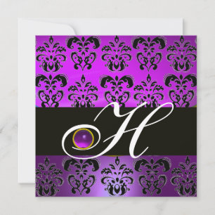 LILA BLACK DAMASK MONOGRAMM AMETHYST EINLADUNG