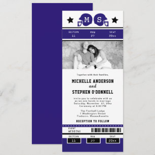 Lila Black Football Ticket Hochzeitsempfang Einladung