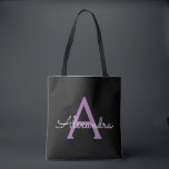 Lila Black Girl Script Monogram Name Modern Tasche<br><div class="desc">Schwarz und Lila Elegant Fügen Sie Ihren eigenen Namen Monogram Book Bag. Diese Büchertasche kann auf Ihren Vor- und Vornamen angepasst werden und als Geschenk für Weihnachten,  Geburtstag,  Brautparty oder Hochzeit.</div>