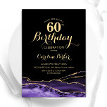 Lila Black Gold Agate 60. Geburtstag Einladung<br><div class="desc">Lila,  schwarz und goldgelb 60. Geburtstagsfeier Einladung. Elegantes modernes Design mit Aquarellfarben-marmorgeode Hintergrund,  Imitats Glitzer Gold und Typografie Skript-Schriftart. Die trendige Einladungskarte eignet sich perfekt für eine stilvolle Damenfeier. Gedruckte Zazzle-Einladungen oder Sofortdownload digitaler Druckvorlage.</div>