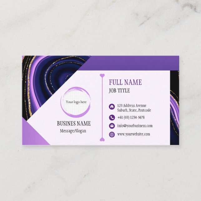 Lila Black Gold Marmor Design Business Card Visitenkarte (Vorderseite)