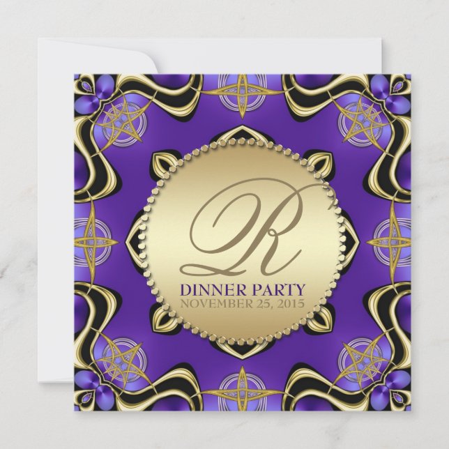 Lila Black Gothic Golden Dinner Party Einladung (Vorderseite)