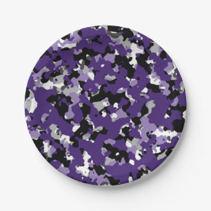 Lila Black Gray Camouflage Camouflage Print Party Pappteller