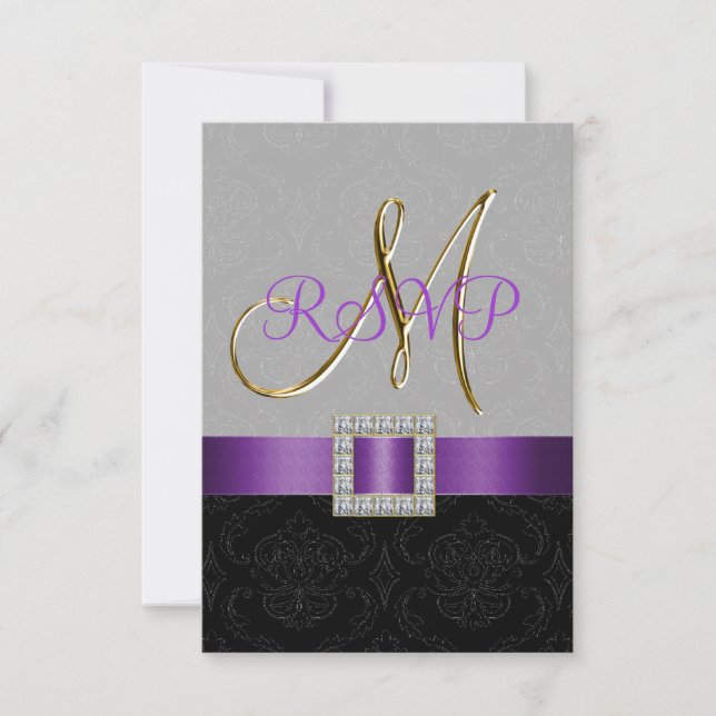 Lila Black Gray Damask Gold Ersteinsätze RSVP (Vorderseite)