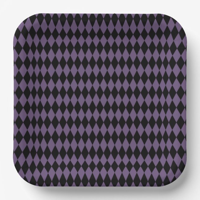 LILA BLACK HALLOWEEN DIAMOND-PATTER PAPPTELLER (Vorderseite)
