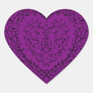 Lila Black Heart Gothic Wedding Elegante Herz-Aufkleber