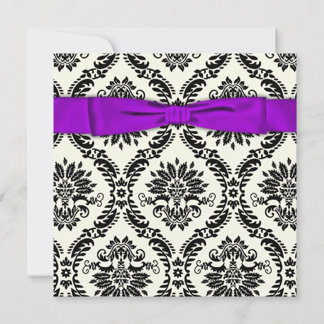 Lila Black Krawatte Party Black Damask Party Einladung (Vorderseite)