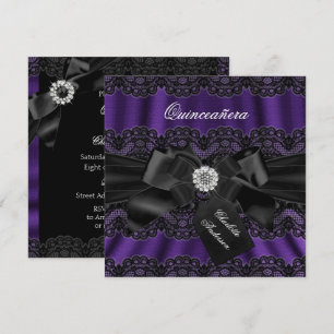 Lila Black Lace & Bow Quinceanera Party Einladung