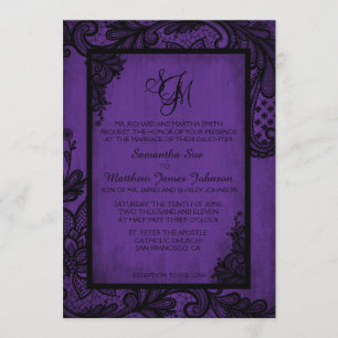 Lila Black Lace Gothic Wedding Einladungskarte