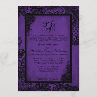 Lila Black Lace Gothic Wedding Einladungskarte
