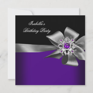 Lila Black Lila Jewel Grau Geburtstagsparty Einladung