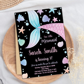 Lila Black Pink Mermaid Schwanz Geburtstag Einladu Einladung