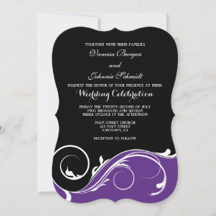 Lila Black Swirl Bracket Wedding lädt ein Einladung