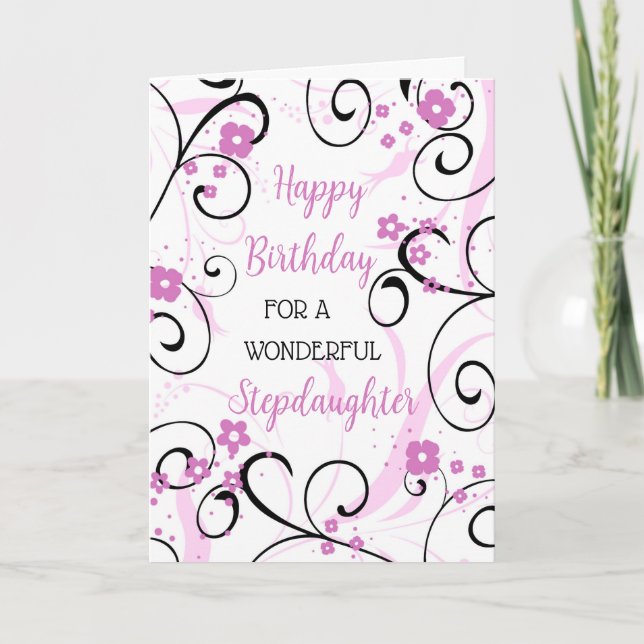 Lila Black Wirbel Steptochter Birthday Karte (Vorderseite)