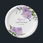 Lila BläserBaby-Dusche Pappteller<br><div class="desc">Elegante lila Blumen-Babyduschplatte mit Aquarellbildern von lila Peonie und Grün.</div>