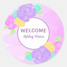 Lila Bläserndusche in Wasserfarben, individuell ei Runder Aufkleber