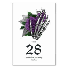 Lila Bläserskelettkundgebung Gothic Wedding Tischnummer