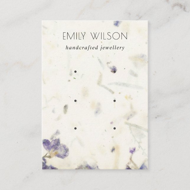Lila Blatt mit Handarbeit, Textur 3 Ohrring Visitenkarte (Vorderseite)