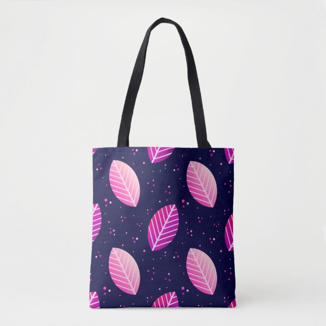 Lila Blätter auf dunklem Hintergrund Musterbeutel. Tasche (Vorderseite)