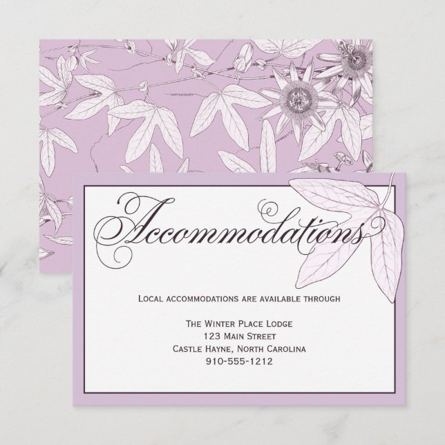 Lila Blätter Hochzeitsunterkünfte - Detailkarte Begleitkarte (Vorne/Hinten)