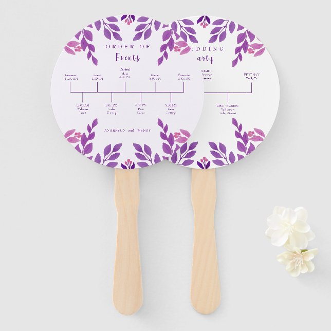 Lila Blätter Hochzeitthema Fächer (Vorne und Hinten)