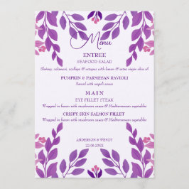 Lila Blätter Hochzeitthema Menükarte