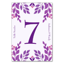 Lila Blätter Hochzeitthema Tischnummer