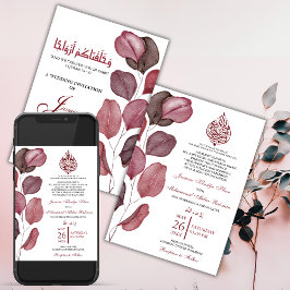 Lila Blätter Minimalistische muslimische Hochzeit  Einladung