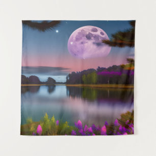 Lila Blattmoon und friedlicher See Wandteppich