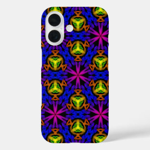 Lila Blau-Glow Geometrie Abstrakt Schwarz iPhone 16 Hülle