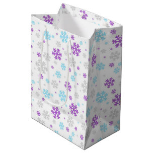 Lila Blau Grau Winter Schneeflocken Muster Mittlere Geschenktüte