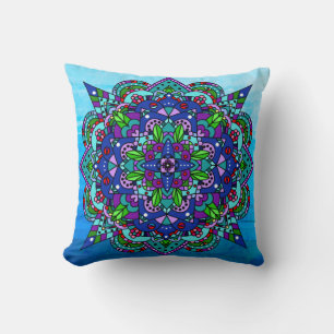 Lila, blau, grün Mandala Kissen