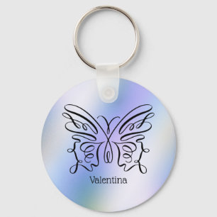 Lila Blau Holografischer Schmetterling Monogramm N Schlüsselanhänger