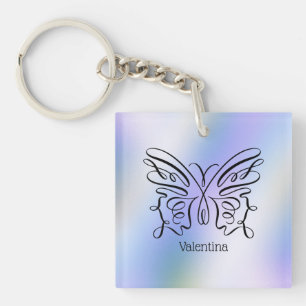 Lila Blau Holografischer Schmetterling Monogramm N Schlüsselanhänger