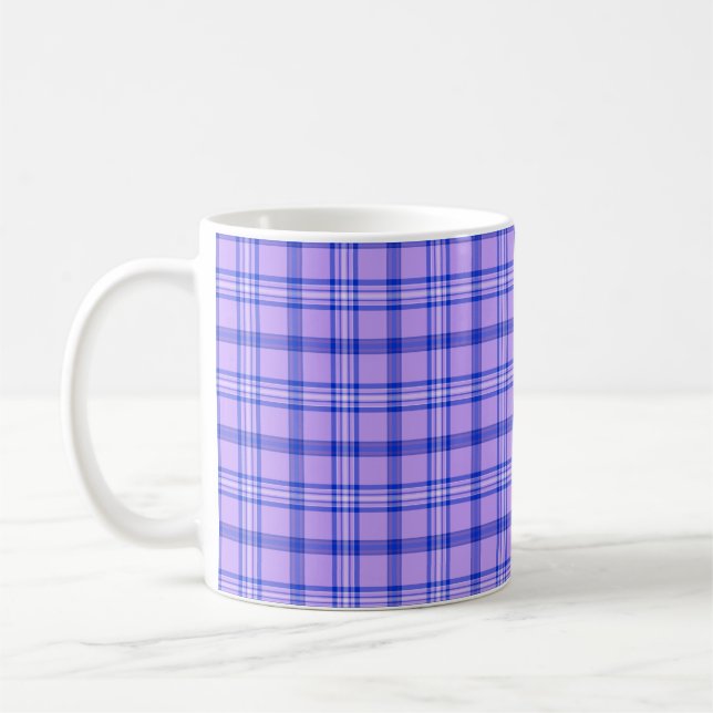 Lila Blau Kariertes Klassisches Muster Hell Kaffeetasse (Links)