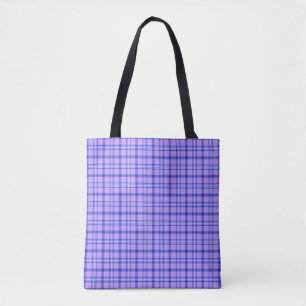 Lila Blau Kariertes Klassisches Muster Helles Tote Tasche