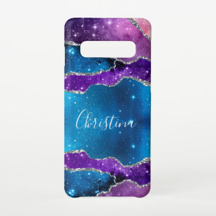 Lila, Blau marmoriertes Galaxy-Achat & Silberglitt Samsung Galaxy S10 Hülle