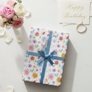 Lila Blau Rosa Boho Wildblume Geschenkpapier